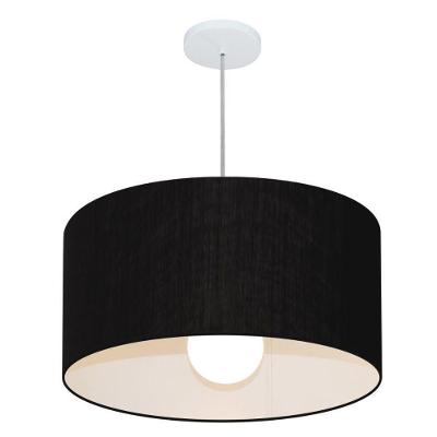 Lustre Pendente Cilíndrico Vivare Md-4208 Cúpula Em Tecido 55x30cm - Bivolt Preto 127/220v