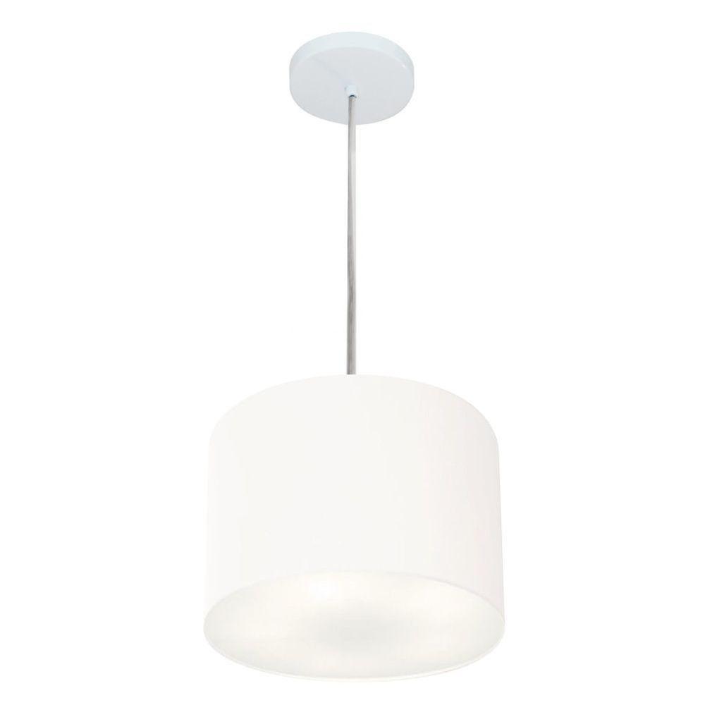 Lustre Pendente Cilíndrico Vivare Md-4209 Cúpula Em Tecido 25x25cm - Bivolt Branco 127/220v - 1