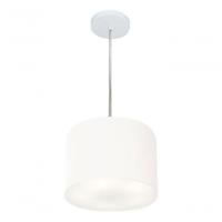 Lustre Pendente Cilíndrico Vivare Md-4209 Cúpula Em Tecido 25x25cm - Bivolt Branco 127/220v - 3