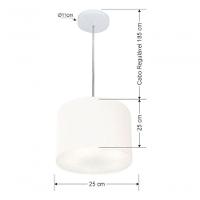 Lustre Pendente Cilíndrico Vivare Md-4209 Cúpula Em Tecido 25x25cm - Bivolt Branco 127/220v - 4