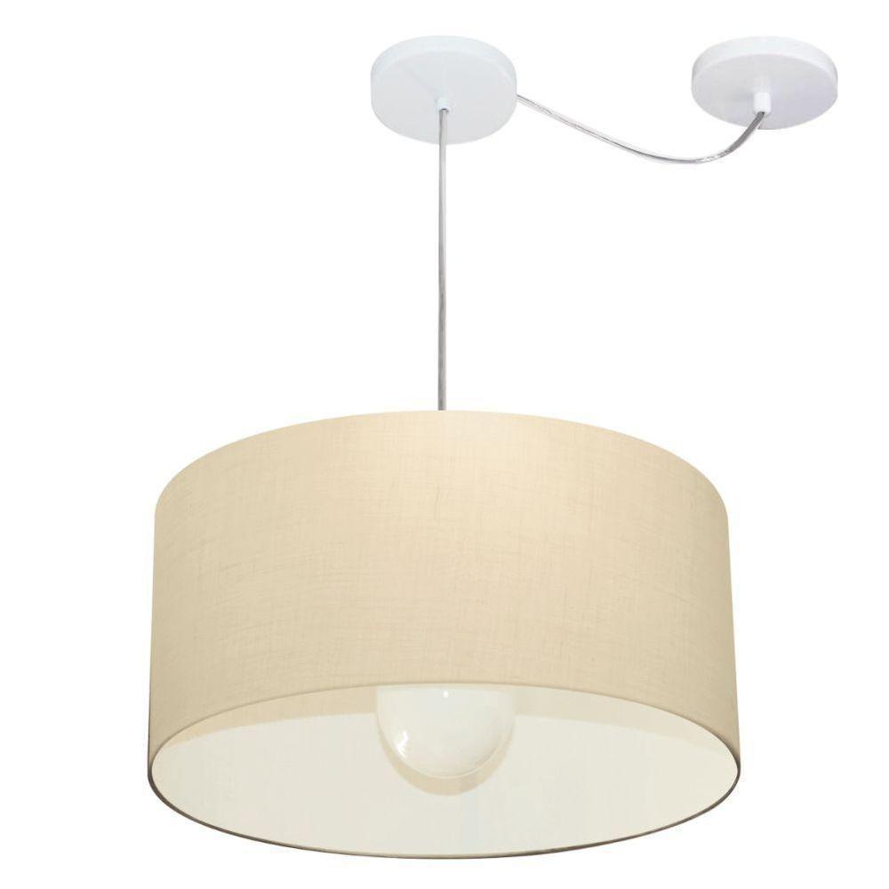 Lustre Pendente Cilíndrico Com Desvio De Centro Vivare Md-4228 Cúpula Em Tecido 45x25cm - Bivolt Algodão-crú 127/220v - 1