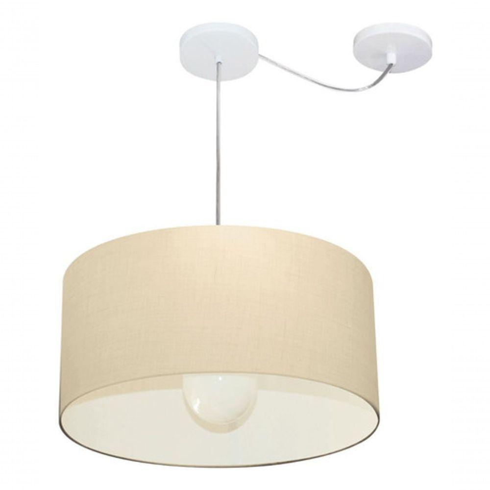 Lustre Pendente Cilíndrico Com Desvio De Centro Vivare Md-4228 Cúpula Em Tecido 45x25cm - Bivolt Algodão-crú 127/220v - 3