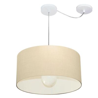 Lustre Pendente Cilíndrico Com Desvio De Centro Vivare Md-4228 Cúpula Em Tecido 45x25cm - Bivolt Algodão-crú 127/220v