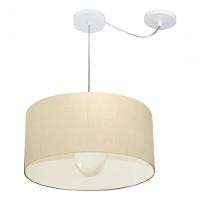 Lustre Pendente Cilíndrico Com Desvio De Centro Vivare Md-4228 Cúpula Em Tecido 45x25cm - Bivolt Algodão-crú 127/220v - 3