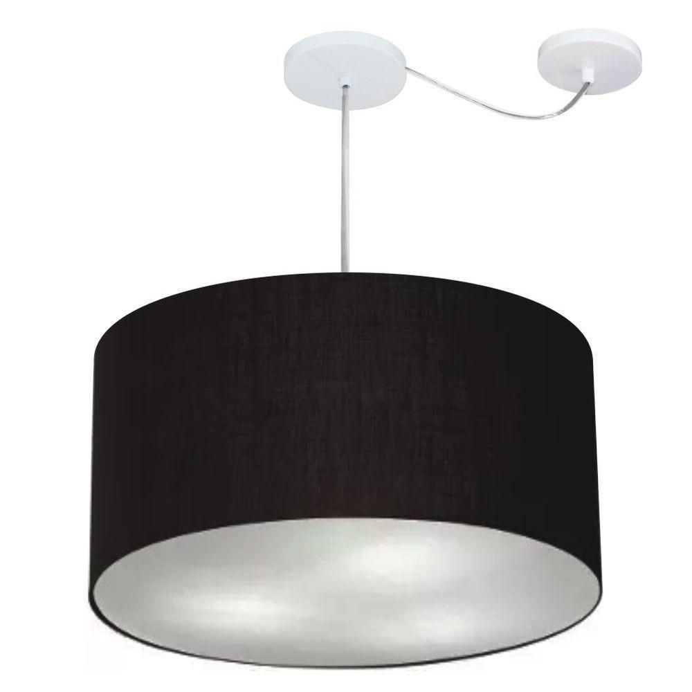 Lustre Pendente Cilíndrico Com Desvio De Centro Vivare Md-4253 Cúpula Em Tecido 55x30cm - Bivolt Preto 127/220v - 1