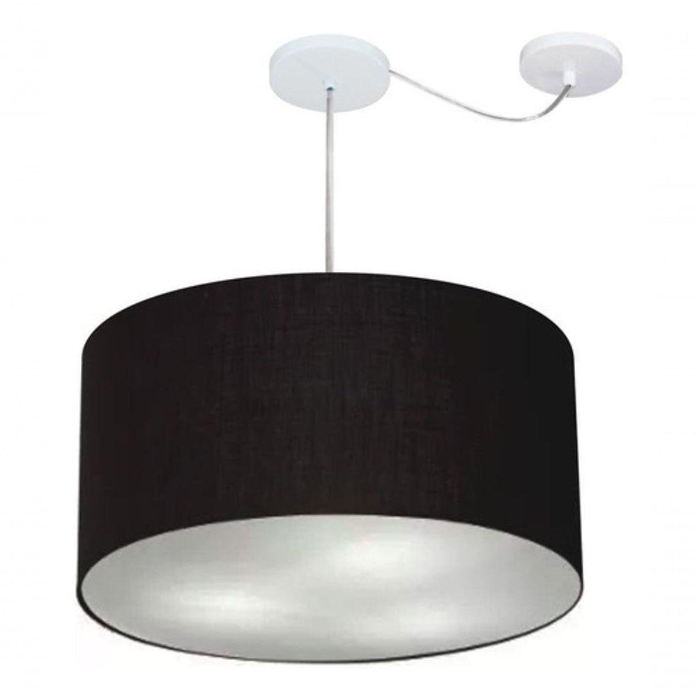 Lustre Pendente Cilíndrico Com Desvio De Centro Vivare Md-4253 Cúpula Em Tecido 55x30cm - Bivolt Preto 127/220v - 3