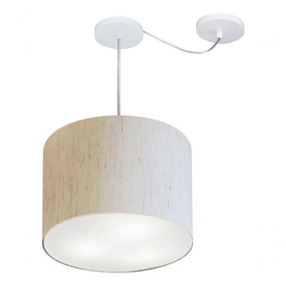 Lustre Pendente Cilíndrico Com Desvio De Centro Vivare Md-4237 Cúpula Em Tecido 40x30cm - Bivolt Linho Bege 127/220v - 3