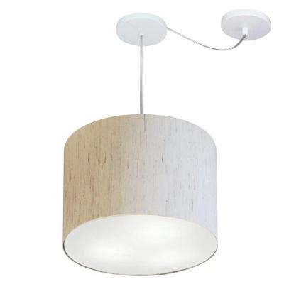 Lustre Pendente Cilíndrico Com Desvio De Centro Vivare Md-4237 Cúpula Em Tecido 40x30cm - Bivolt Linho Bege 127/220v