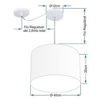 Lustre Pendente Cilíndrico Com Desvio De Centro Vivare Md-4237 Cúpula Em Tecido 40x30cm - Bivolt Linho Bege 127/220v - 4