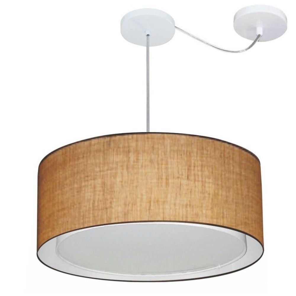 Lustre Pendente Cilíndrico Com Desvio De Centro Vivare Md-4314 Cúpula Em Tecido 50x25cm - Bivolt Palha 127/220v - 1