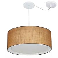 Lustre Pendente Cilíndrico Com Desvio De Centro Vivare Md-4314 Cúpula Em Tecido 50x25cm - Bivolt Palha 127/220v - 1