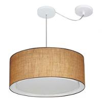 Lustre Pendente Cilíndrico Com Desvio De Centro Vivare Md-4314 Cúpula Em Tecido 50x25cm - Bivolt Palha 127/220v - 3