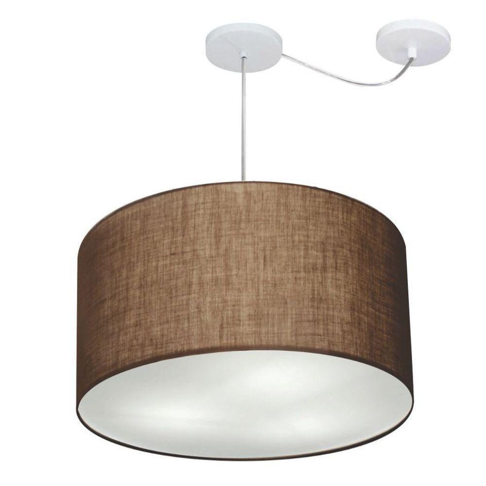 Lustre Pendente Cilíndrico Com Desvio De Centro Vivare Md-4239 Cúpula Em Tecido 45x30cm - Bivolt Café 127/220v - 1