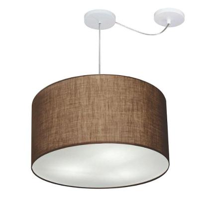 Lustre Pendente Cilíndrico Com Desvio De Centro Vivare Md-4239 Cúpula Em Tecido 45x30cm - Bivolt Café 127/220v