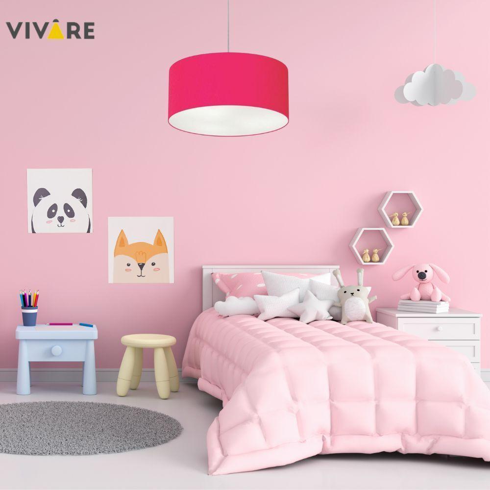 Lustre Pendente Cilíndrico Md-4099 Cúpula Em Tecido 40x25cm Rosa Pink - Bivolt - 3