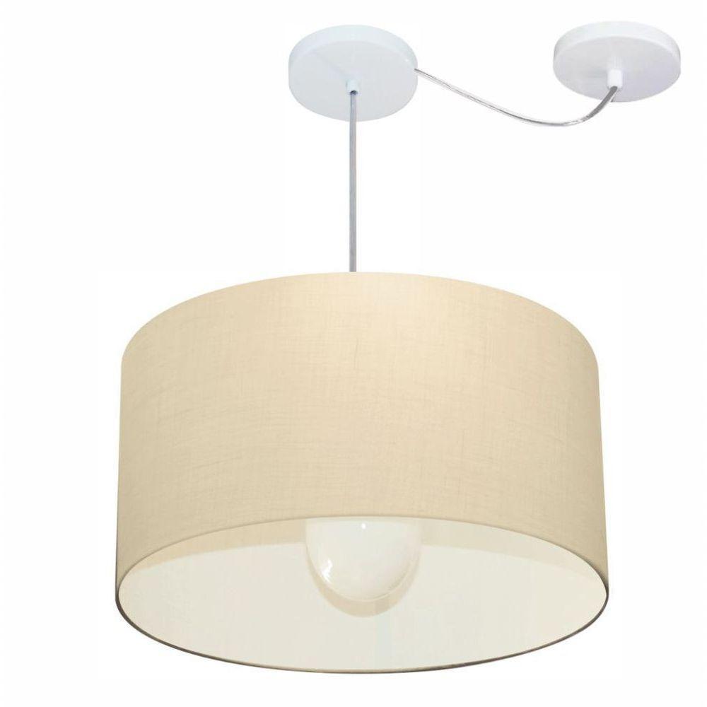 Lustre Pendente Cilíndrico Com Desvio De Centro Vivare Md-4231 Cúpula Em Tecido 50x30cm - Bivolt Algodão-crú 127/220v - 1