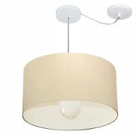 Lustre Pendente Cilíndrico Com Desvio De Centro Vivare Md-4231 Cúpula Em Tecido 50x30cm - Bivolt Algodão-crú 127/220v - 1