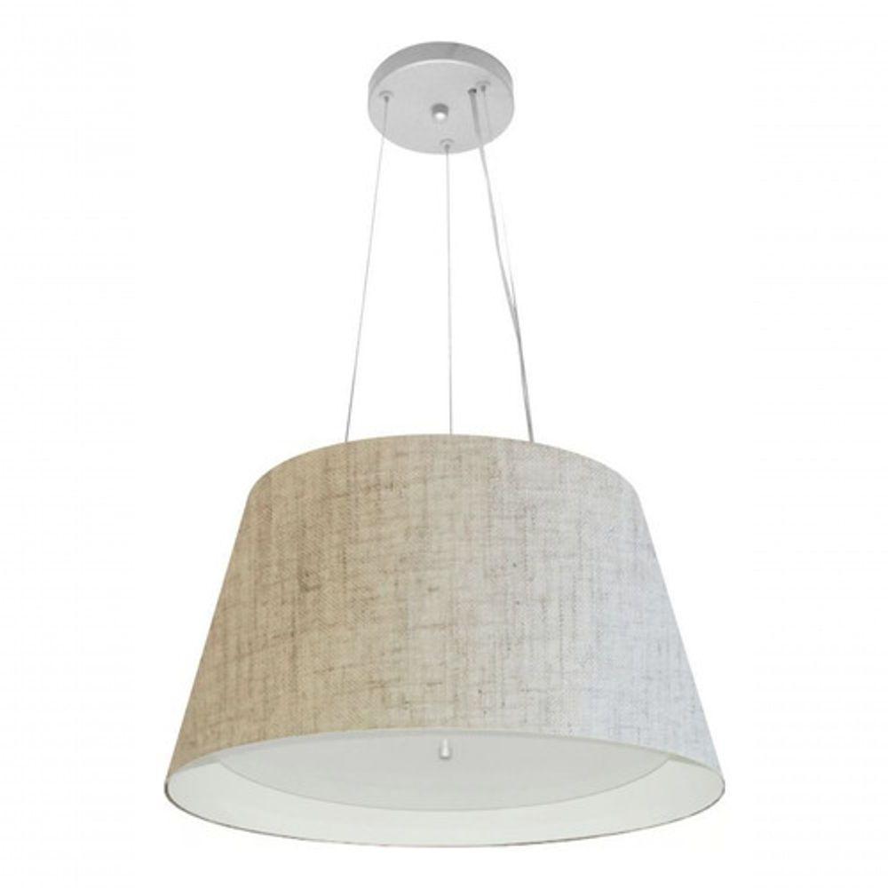 Lustre Pendente Cone Vivare Md-4119 Cúpula Em Tecido 21x40x30cm - Bivolt Rustico-bege-branco 127/220v - 3