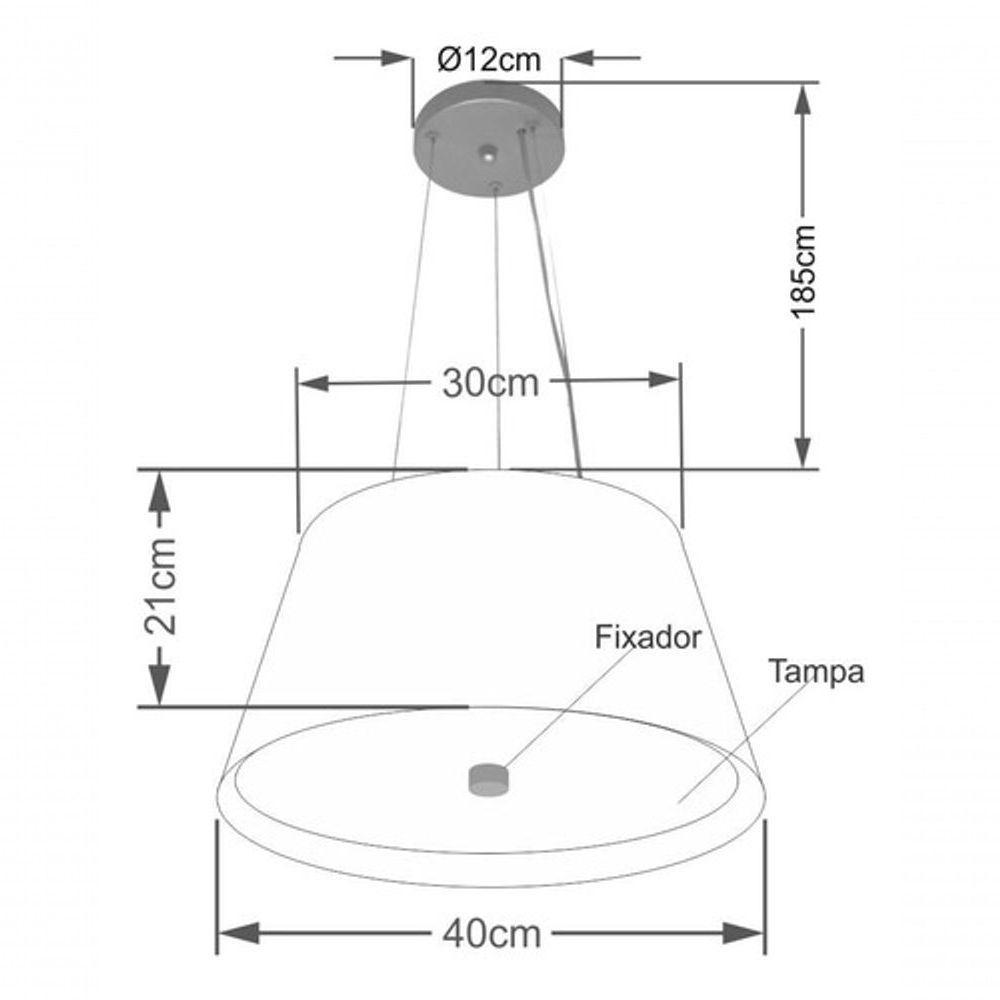 Lustre Pendente Cone Vivare Md-4119 Cúpula Em Tecido 21x40x30cm - Bivolt Rustico-bege-branco 127/220v - 4