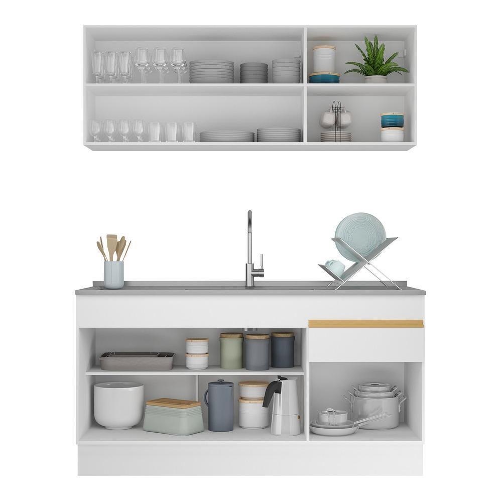 Cozinha Compacta Com Rodapé Veneza Multimóveis Mp2114 Com Armário E Balcão Branca - 4