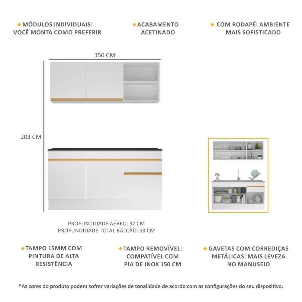 Cozinha Compacta Com Rodapé Veneza Multimóveis Mp2114 Com Armário E Balcão Branca - 6