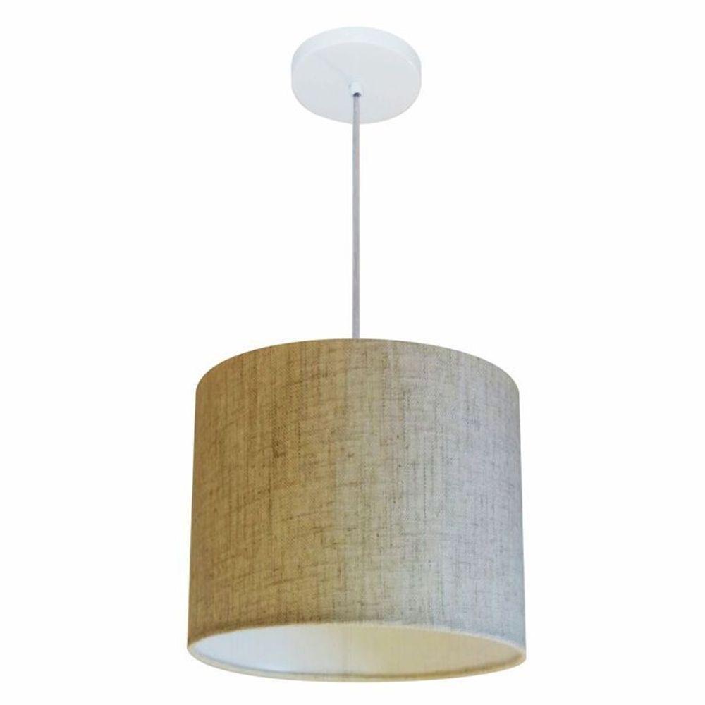 Lustre Pendente Cilíndrico Vivare Md-4143 Cúpula Em Tecido 35x25cm - Bivolt Rustico-bege 127/220v - 1