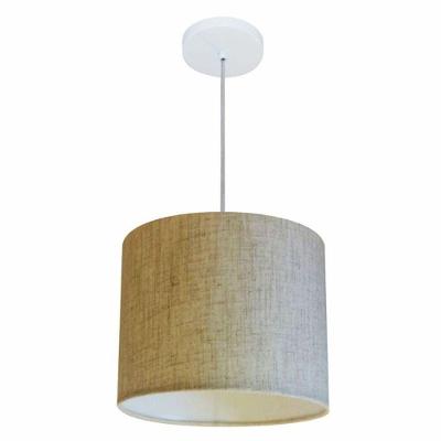 Lustre Pendente Cilíndrico Vivare Md-4143 Cúpula Em Tecido 35x25cm - Bivolt Rustico-bege 127/220v