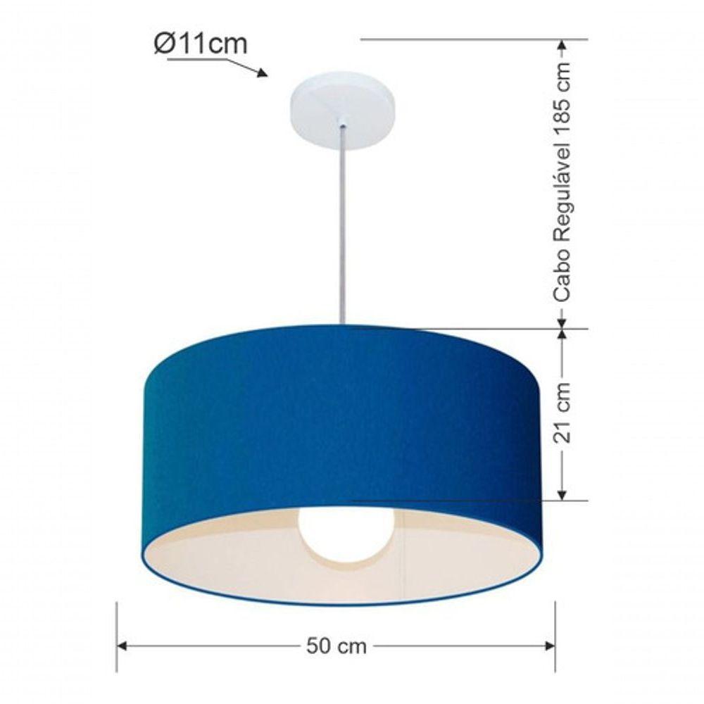 Lustre Pendente Cilíndrico Md-4052 Cúpula Em Tecido 50x21cm Azul Marinho - Bivolt - 5