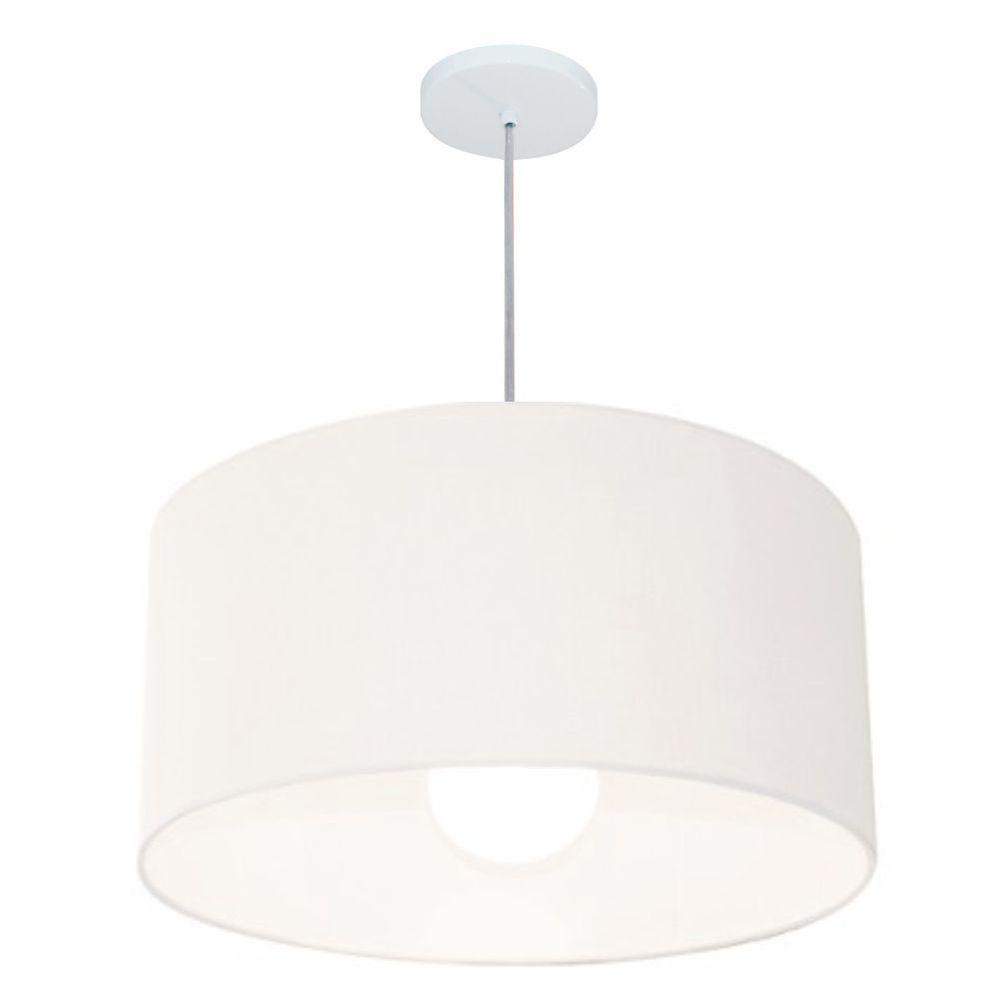 Lustre Pendente Cilíndrico Vivare Md-4207 Cúpula Em Tecido 55x25cm - Bivolt Branco 127/220v - 1