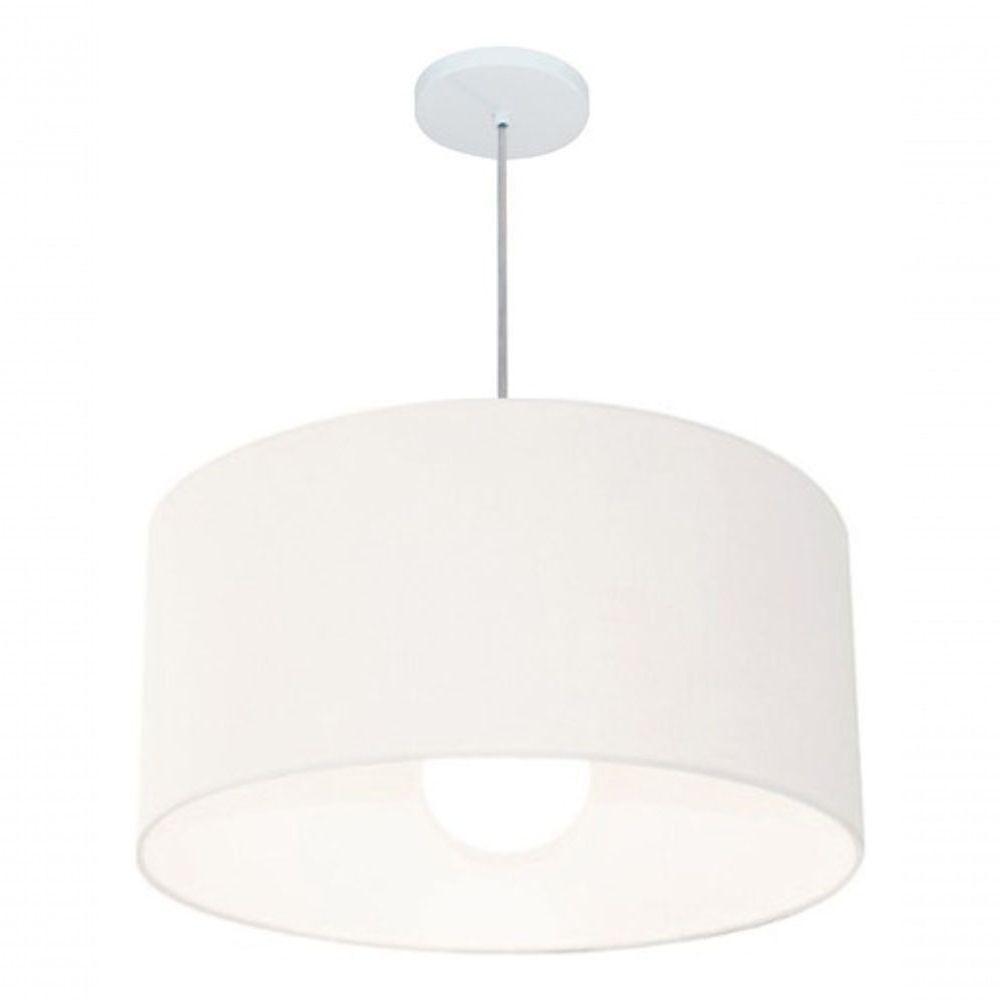 Lustre Pendente Cilíndrico Vivare Md-4207 Cúpula Em Tecido 55x25cm - Bivolt Branco 127/220v - 3