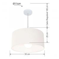 Lustre Pendente Cilíndrico Vivare Md-4207 Cúpula Em Tecido 55x25cm - Bivolt Branco 127/220v - 4