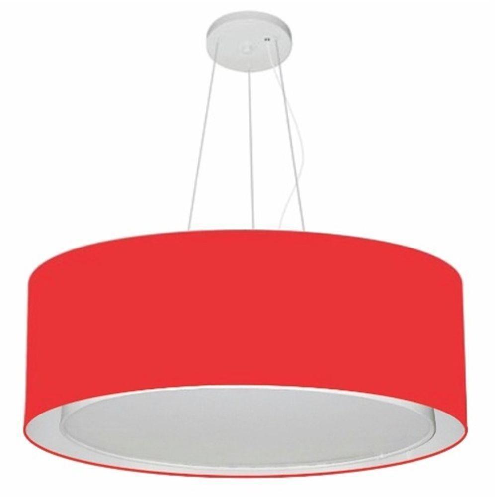 Lustre Pendente Cilíndrico Duplo Md-4126 Cúpula Em Tecido 80x30cm Vermelho - Bivolt - 1