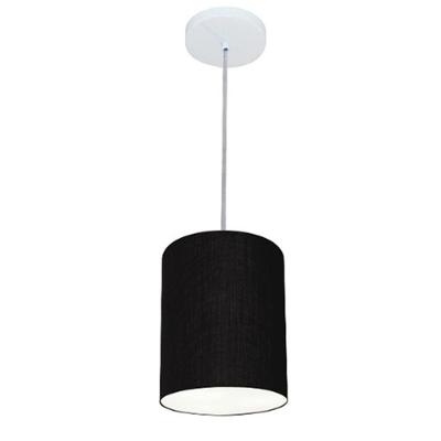 Lustre Pendente Cilíndrico Md-4012 Cúpula Em Tecido 18x25cm Preto - Bivolt