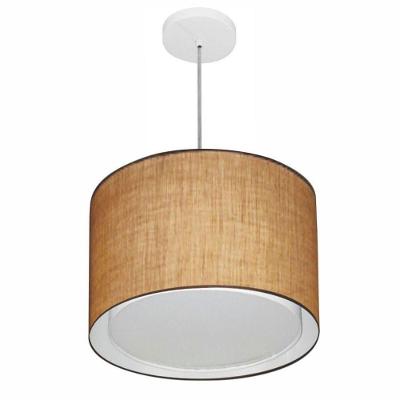 Lustre Pendente Cilíndrico Duplo Vivare Md-4292 Cúpula Em Tecido 40x30cm - Bivolt Palha 127/220v