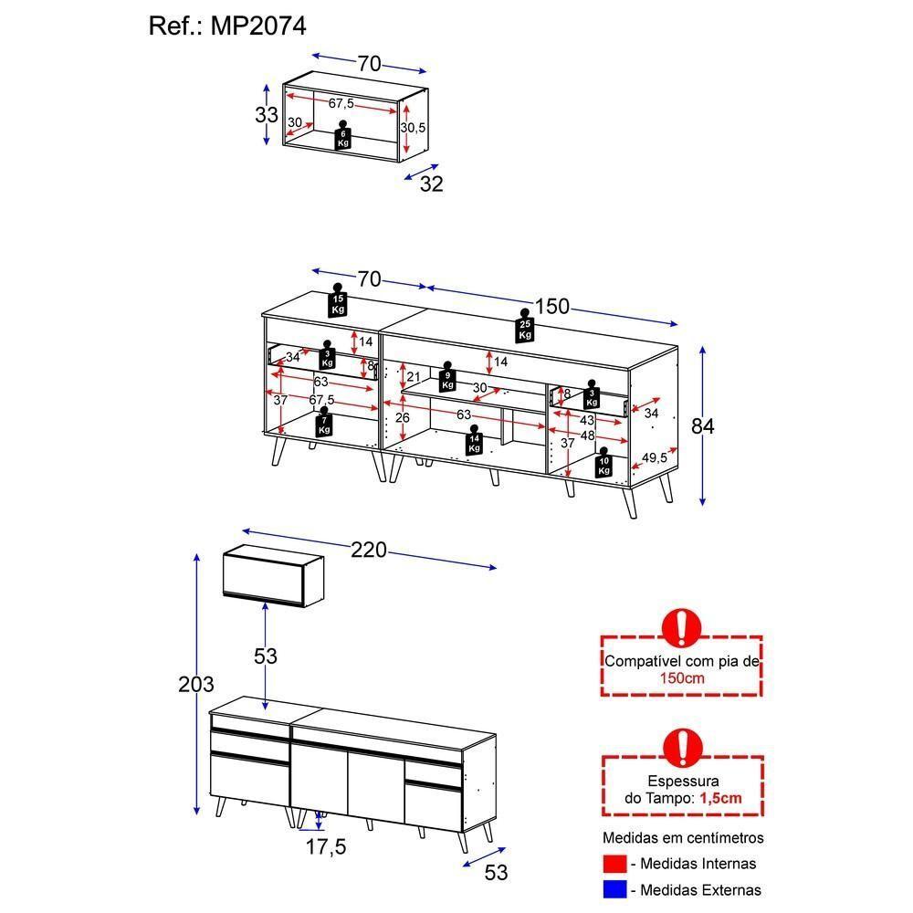 Cozinha Compacta Veneza Gw Mp2074 Com Armário E Balcão Branca - 6