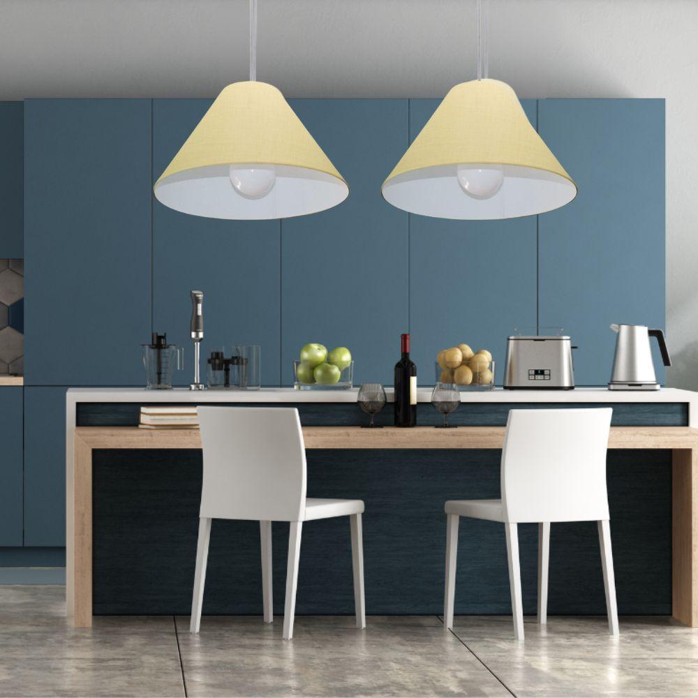 Lustre Pendente Cone Vivare Md-4078 Cúpula Em Tecido 25/40x15cm - Bivolt Algodão-crú 127/220v - 3