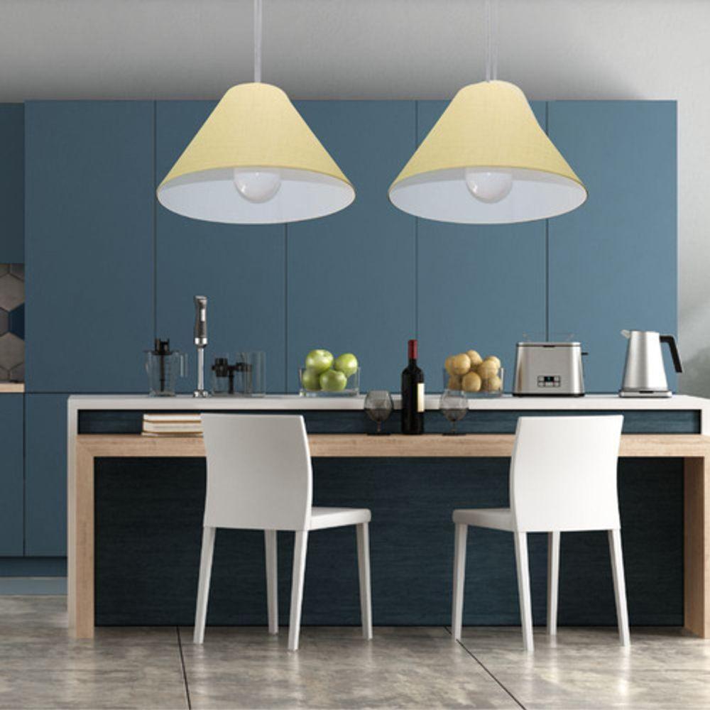 Lustre Pendente Cone Vivare Md-4078 Cúpula Em Tecido 25/40x15cm - Bivolt Algodão-crú 127/220v - 5