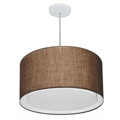 Lustre Pendente Cilíndrico Duplo Vivare Md-4293 Cúpula Em Tecido 45x30cm - Bivolt Café 127/220v