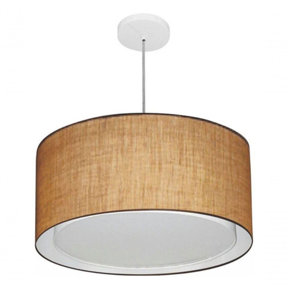 Lustre Pendente Cilíndrico Duplo Vivare Md-4288 Cúpula Em Tecido 50x30cm - Bivolt Palha 127/220v - 3