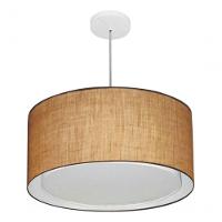 Lustre Pendente Cilíndrico Duplo Vivare Md-4288 Cúpula Em Tecido 50x30cm - Bivolt Palha 127/220v - 3