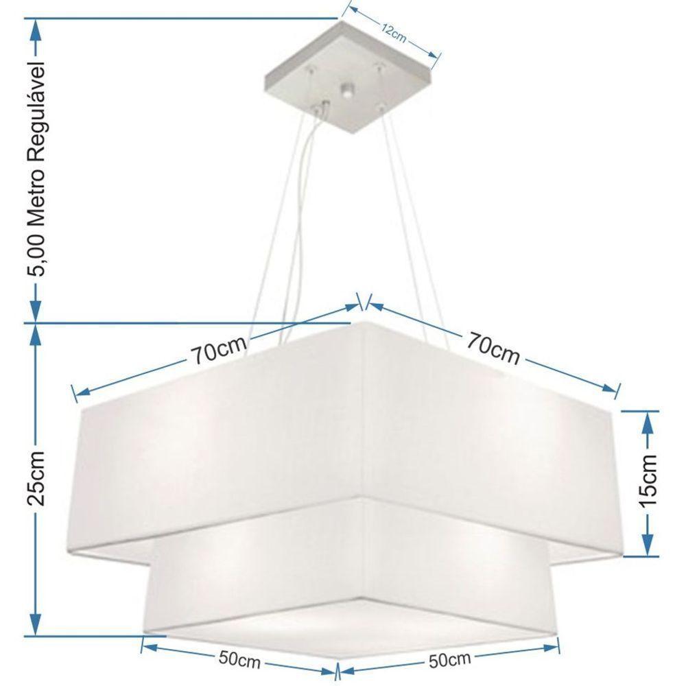 Lustre Pendente Duplo Quadrado Vivare Md-4083 Cúpula Em Tecido 70x50cm - Bivolt Branco 127/220v - 2