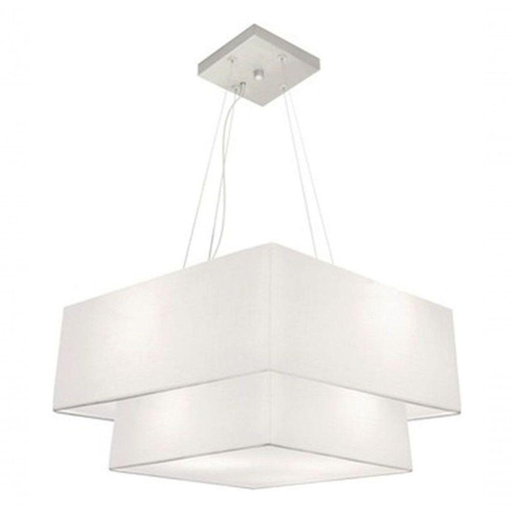 Lustre Pendente Duplo Quadrado Vivare Md-4083 Cúpula Em Tecido 70x50cm - Bivolt Branco 127/220v - 3
