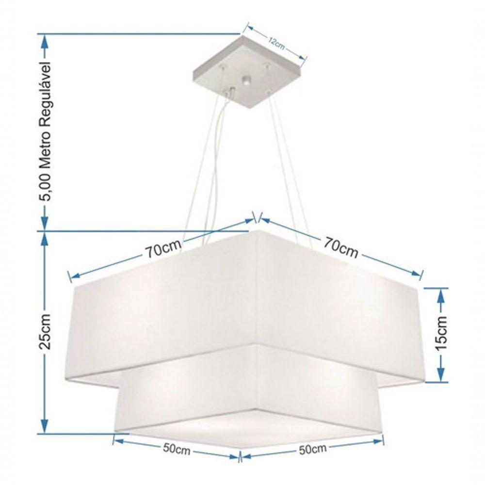 Lustre Pendente Duplo Quadrado Vivare Md-4083 Cúpula Em Tecido 70x50cm - Bivolt Branco 127/220v - 4