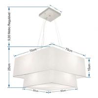 Lustre Pendente Duplo Quadrado Vivare Md-4083 Cúpula Em Tecido 70x50cm - Bivolt Branco 127/220v - 4