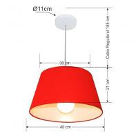 Lustre Pendente Cone Vivare Md-4039 Cúpula Em Tecido 21/40x30cm - Bivolt Vermelho 127/220v - 5