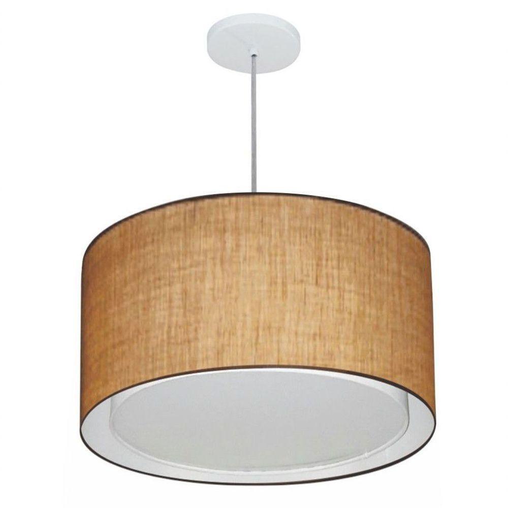 Lustre Pendente Cilíndrico Duplo Vivare Md-4287 Cúpula Em Tecido 45x30cm - Bivolt Palha 127/220v - 1