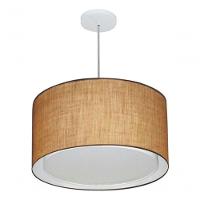 Lustre Pendente Cilíndrico Duplo Vivare Md-4287 Cúpula Em Tecido 45x30cm - Bivolt Palha 127/220v - 3