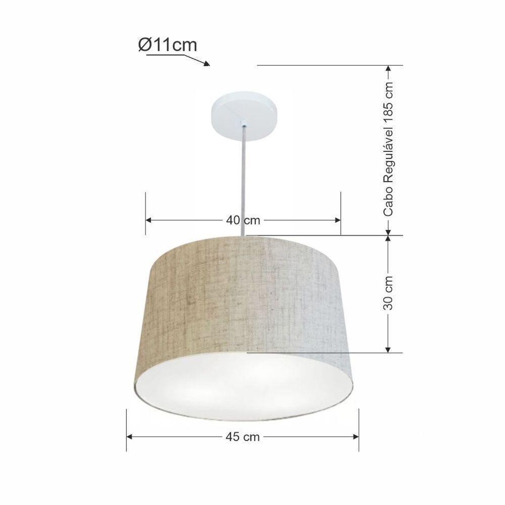 Lustre Pendente Cone Md-4156 Cúpula Em Tecido 30/45x40cm Rustico Bege - Bivolt - 2