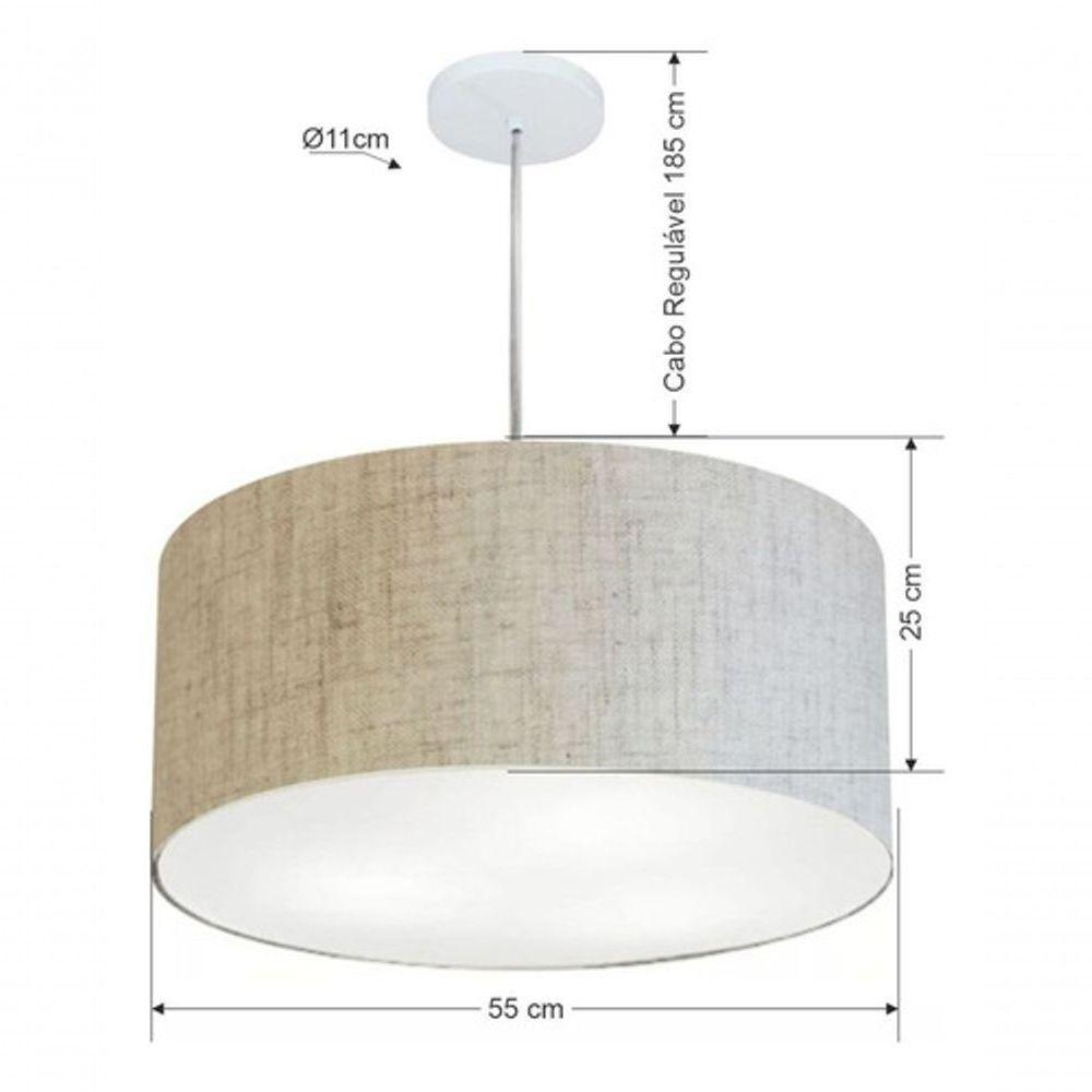 Lustre Pendente Cilíndrico Vivare Md-4219 Cúpula Em Tecido 55x25cm - Bivolt Rustico-bege 127/220v - 5