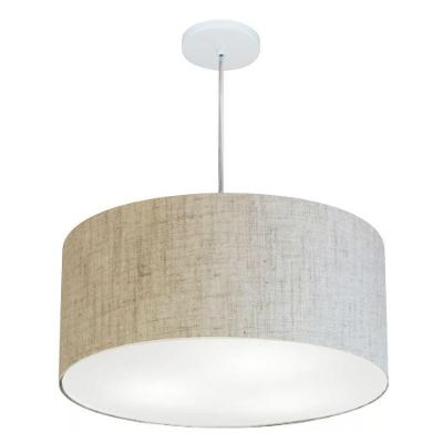 Lustre Pendente Cilíndrico Vivare Md-4219 Cúpula Em Tecido 55x25cm - Bivolt Rustico-bege 127/220v